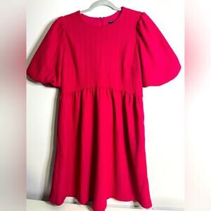 Maggy London Puff Sleeve- pink Baby Doll w/pockets dress sz 16